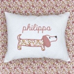 Coussin Chien Fleuri vieux rose