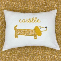 Coussin Chien Fleuri curry