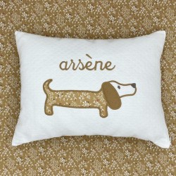 Coussin Chien Fleuri noisette