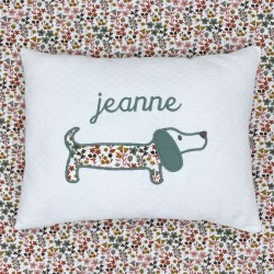 Coussin Chien Fleuri vert de gris