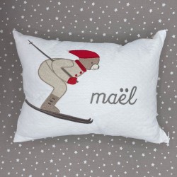 Coussin Skieur brodé taupe