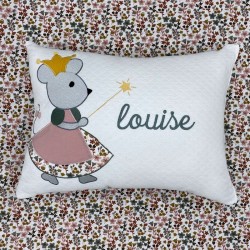 Coussin Souris fée brodé Vert de gris